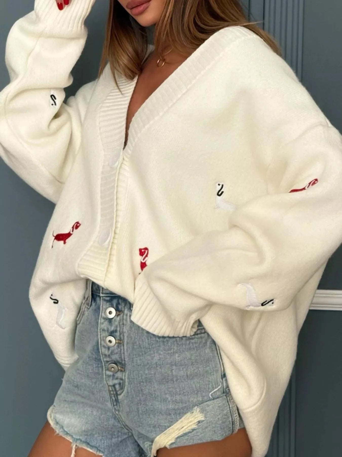 Embroidered Button Up Cardigan Cardigan The Nichole Collection