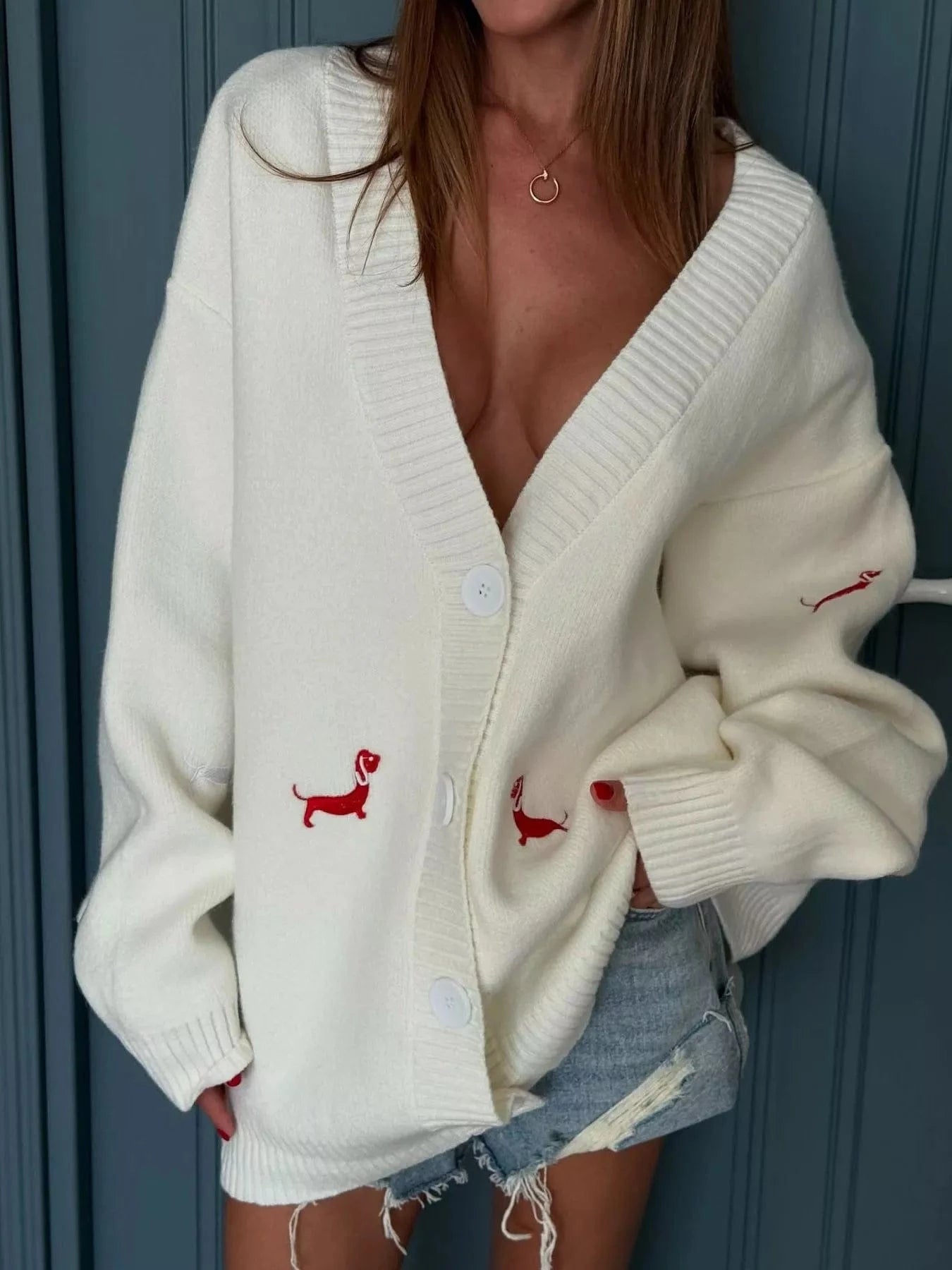 Embroidered Button Up Cardigan Cardigan The Nichole Collection