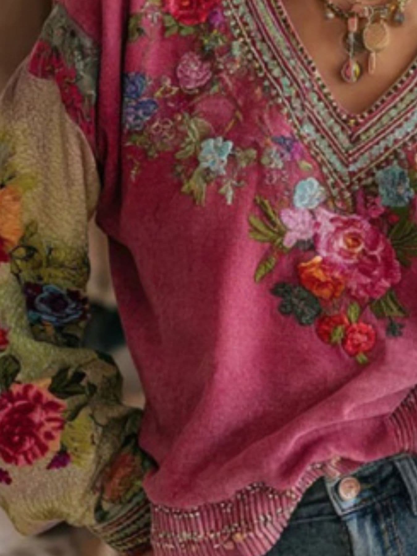 Embroidered Floral V-Neck Blouse The Nichole Collection