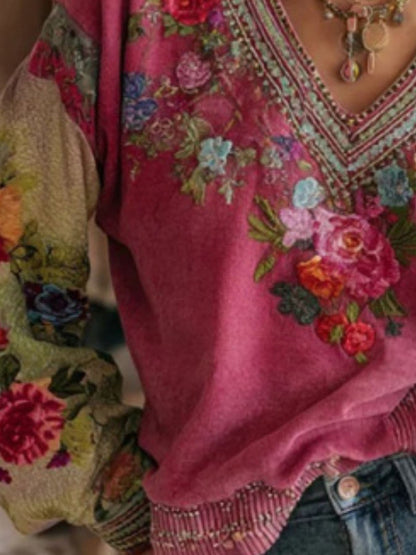 Embroidered Floral V-Neck Blouse The Nichole Collection
