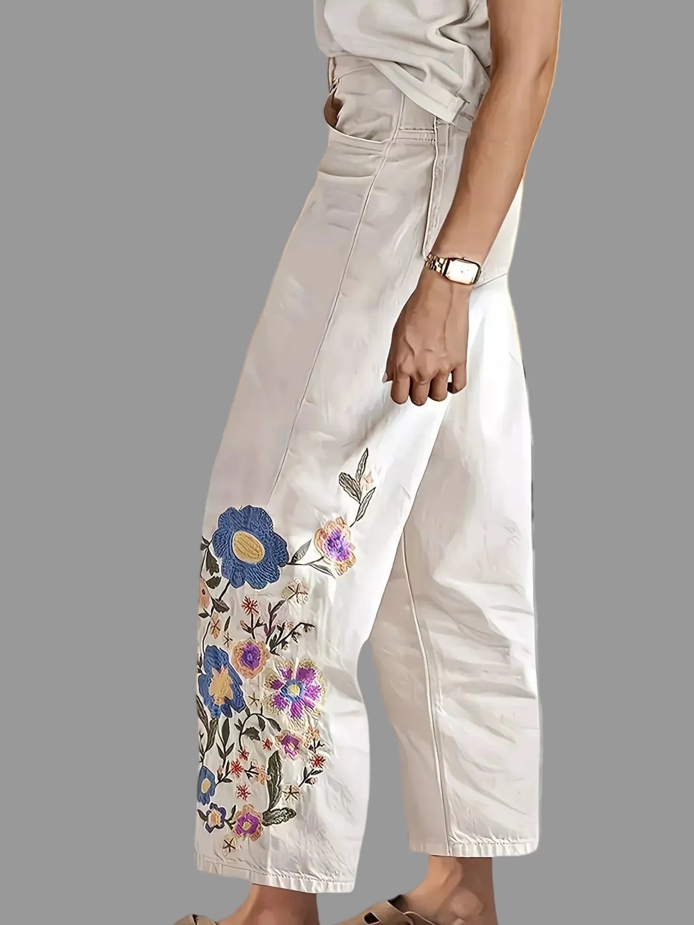 Embroidered Floral Wide-Leg Jeans The Nichole Collection - Official Site