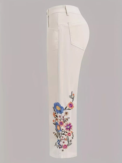 Embroidered Floral Wide-Leg Jeans The Nichole Collection - Official Site