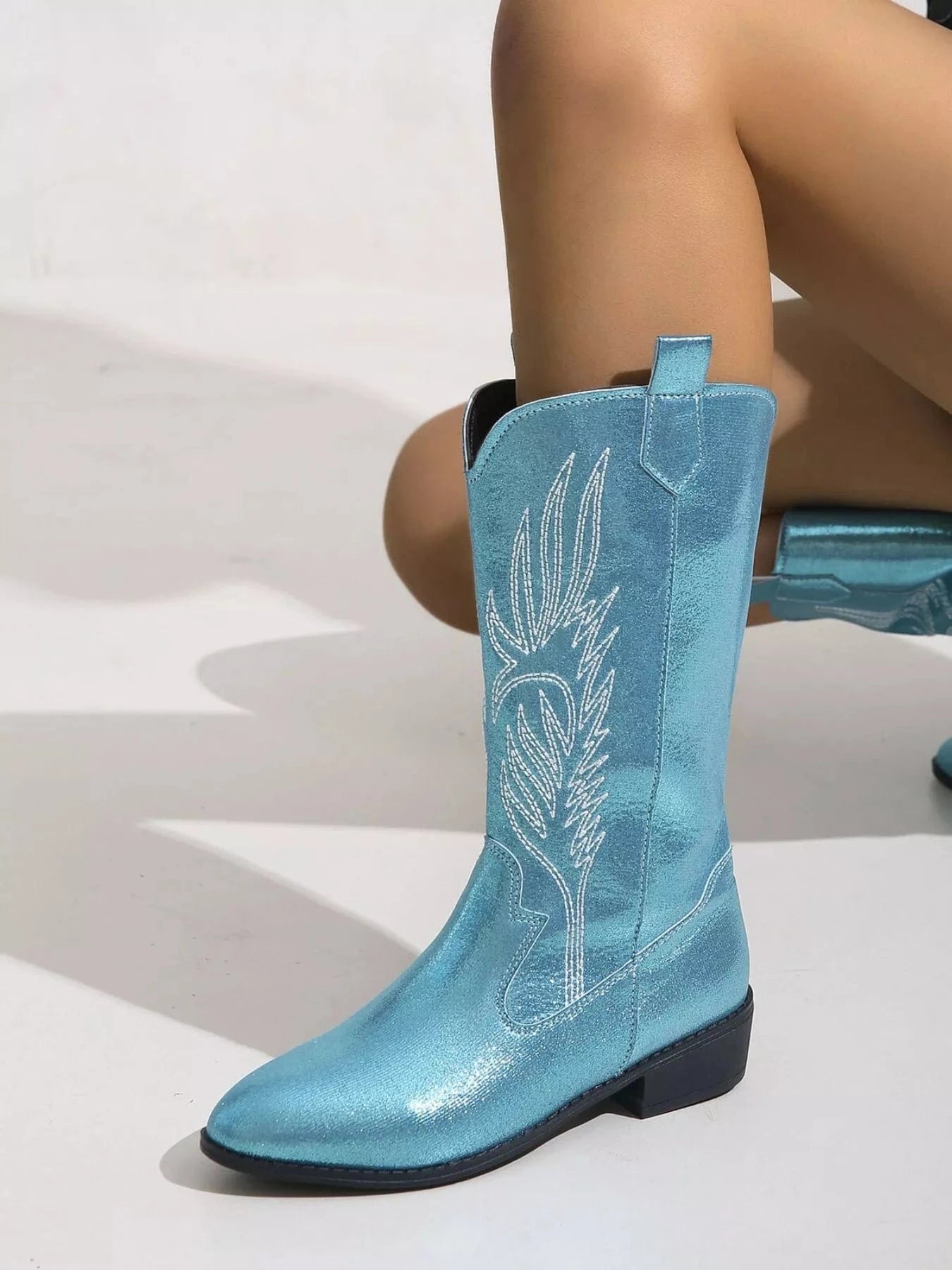 Embroidered Patent Leather Block Heels Boots The Nichole Collection