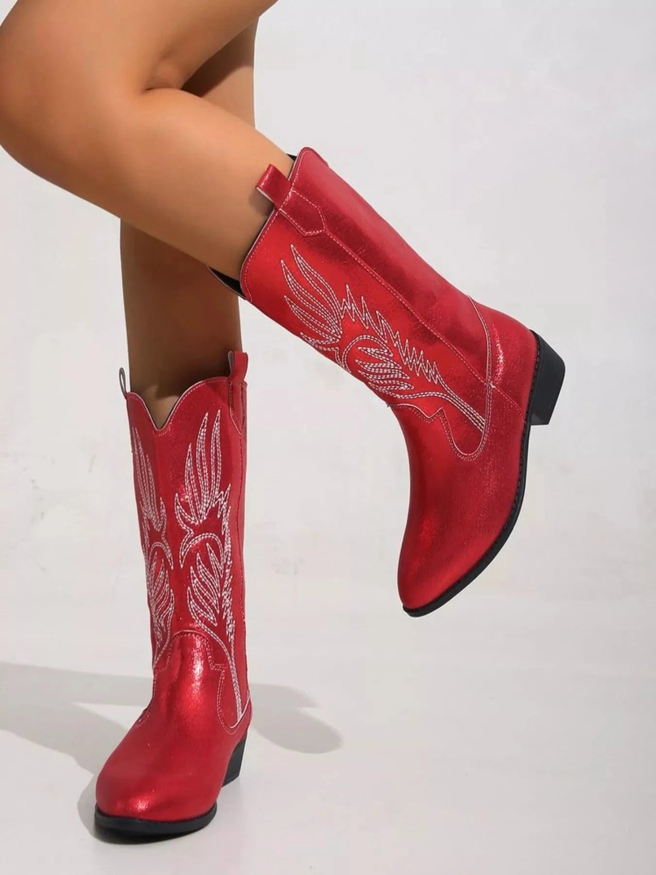 Embroidered Patent Leather Block Heels Boots The Nichole Collection