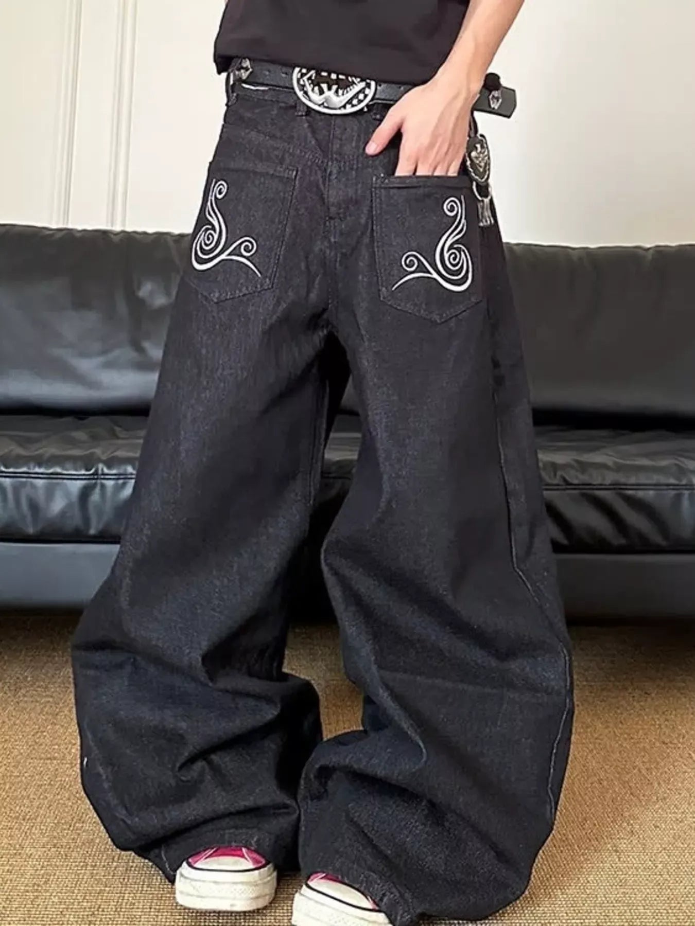Embroidered Wide Leg Jeans | The Nichole Collection