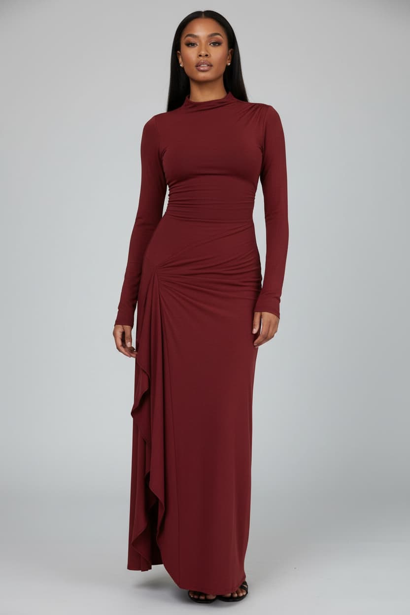 European Luxe Flow Asymmetrical Slit Maxi Dress Burgundy / S Maxi Dresses The Nichole Collection - Official Site