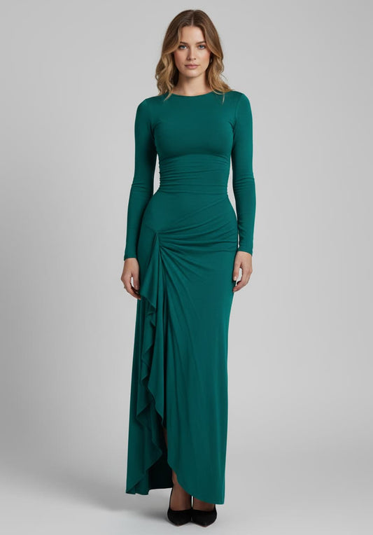European Luxe Flow Asymmetrical Slit Maxi Dress Green / S Maxi Dresses The Nichole Collection - Official Site
