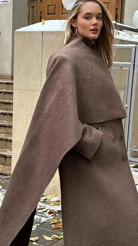 European Style Single-Breasted Wool Coat with Scarf Accent Coats The Nichole Collection