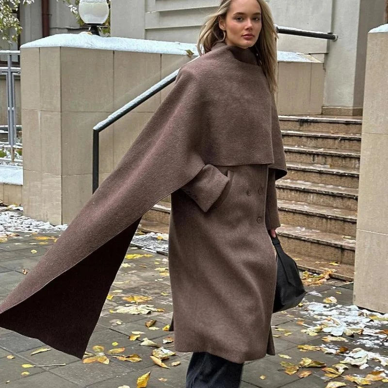European Style Single-Breasted Wool Coat with Scarf Accent Coats The Nichole Collection