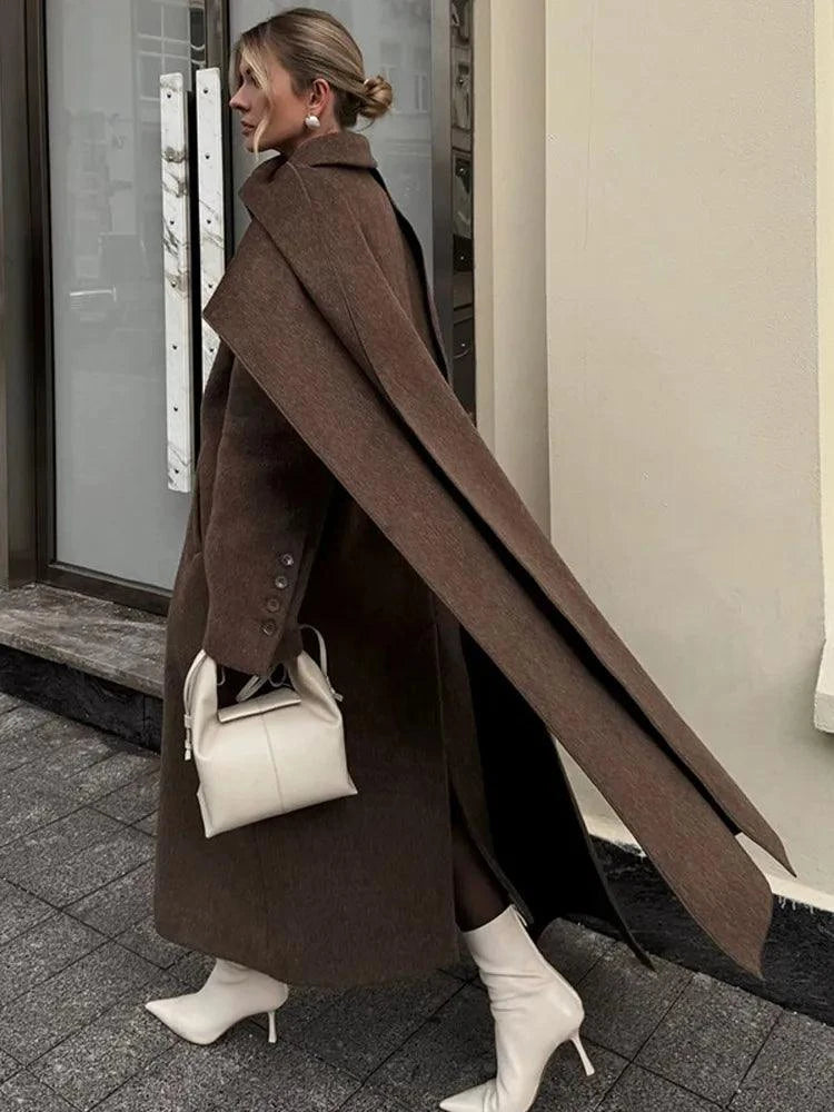 European Style Single-Breasted Wool Coat with Scarf Accent Coats The Nichole Collection