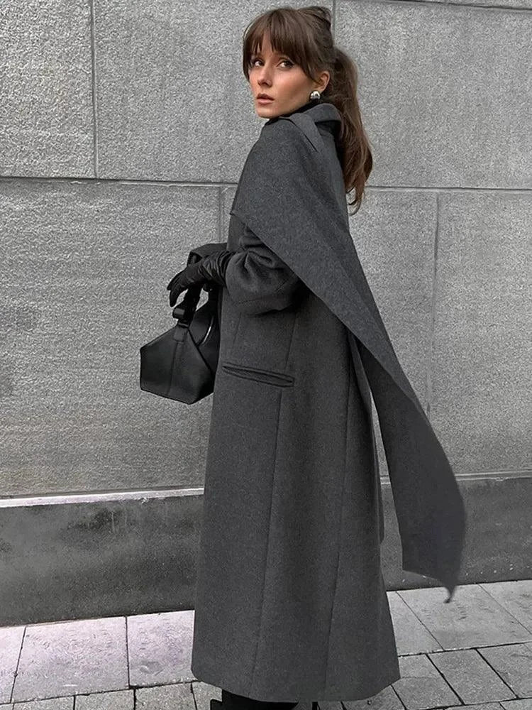 European Style Single-Breasted Wool Coat with Scarf Accent Coats The Nichole Collection