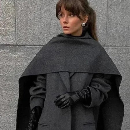 European Style Single-Breasted Wool Coat with Scarf Accent Coats Grey / S The Nichole Collection