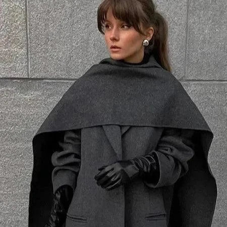 European Style Single-Breasted Wool Coat with Scarf Accent Coats Grey / S The Nichole Collection