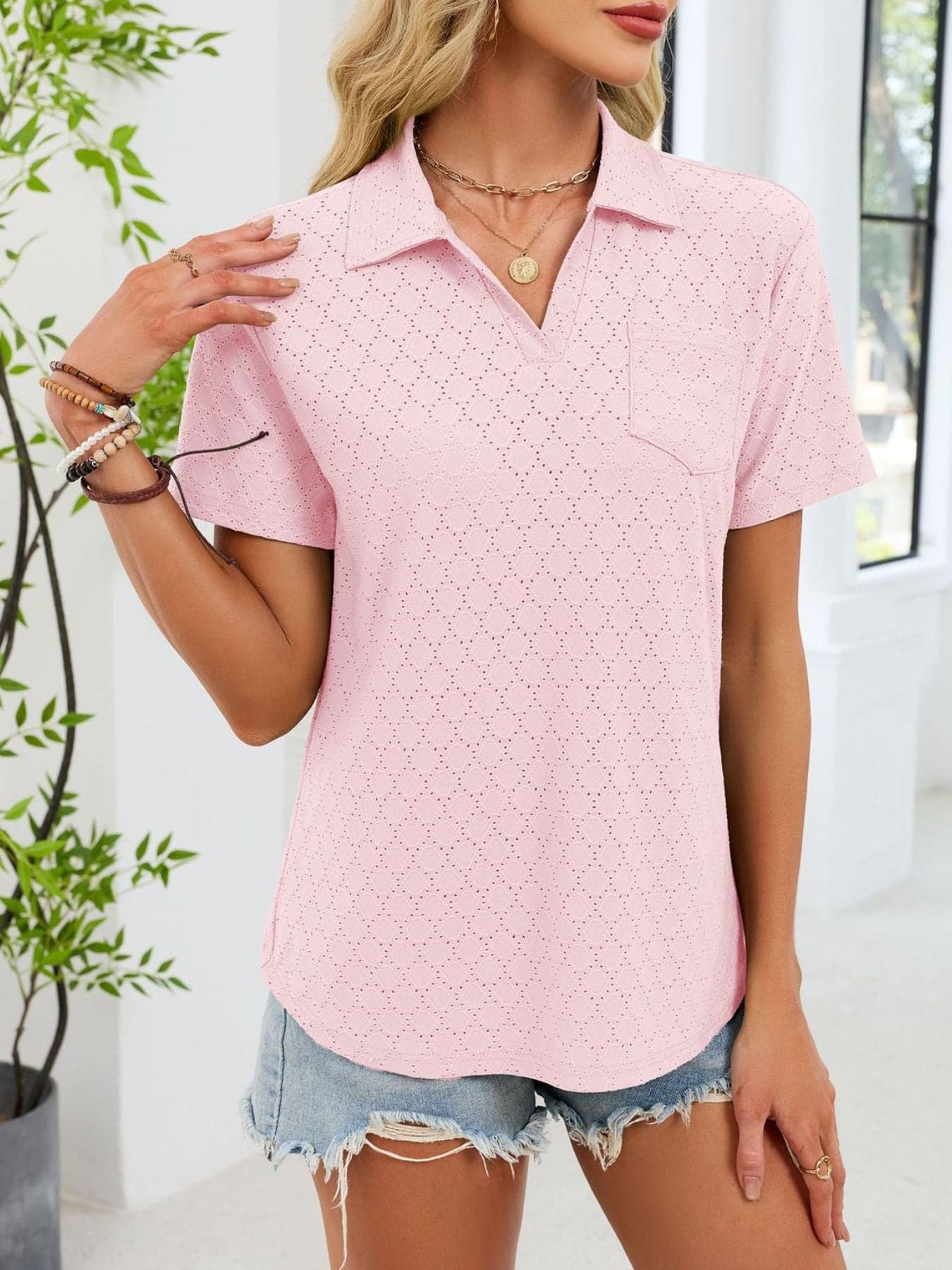 Eyelet Short Sleeve Blouse The Nichole Collection