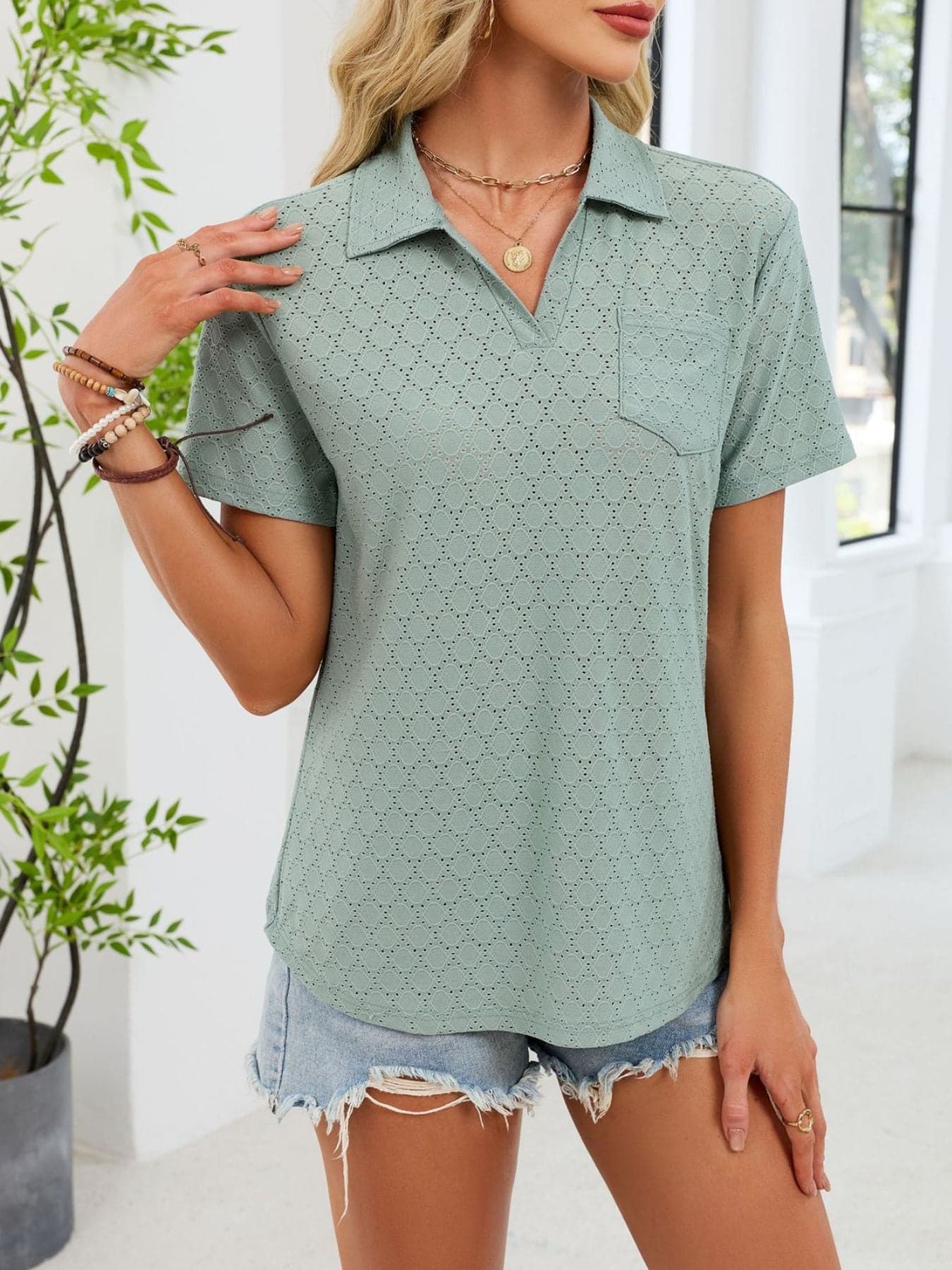 Eyelet Short Sleeve Blouse The Nichole Collection
