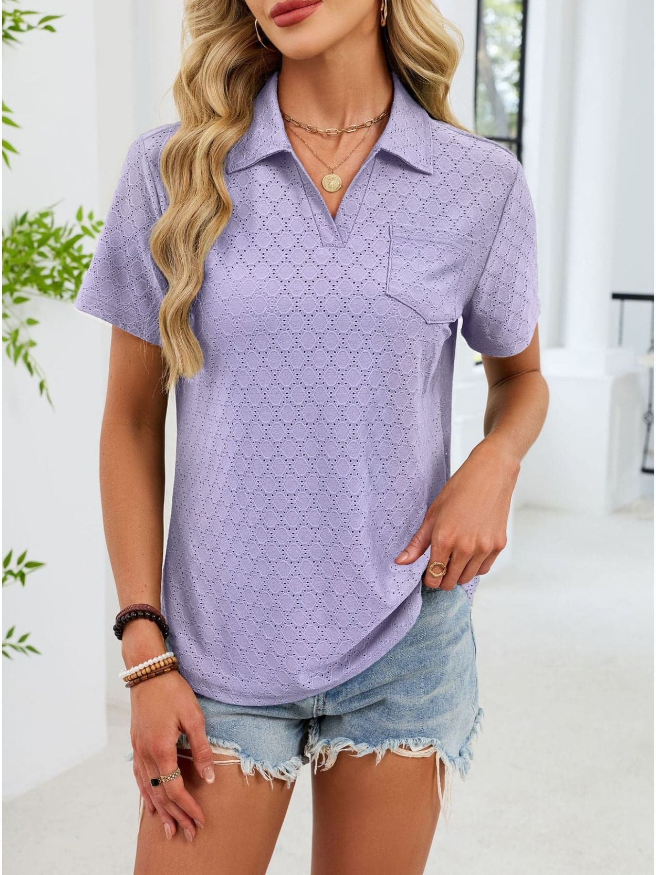 Eyelet Short Sleeve Blouse The Nichole Collection