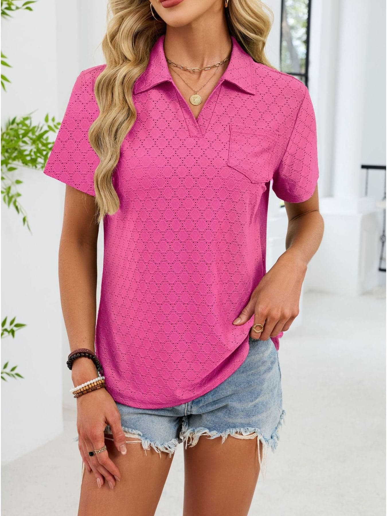 Eyelet Short Sleeve Blouse The Nichole Collection