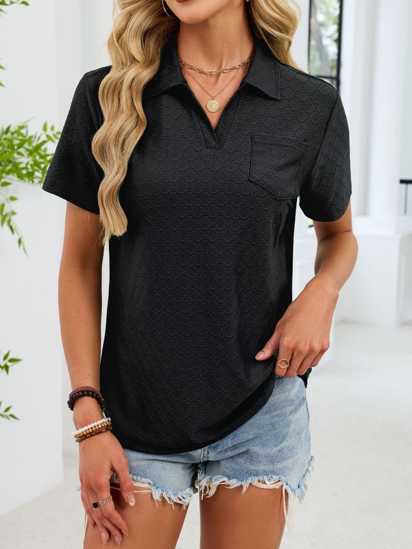 Eyelet Short Sleeve Blouse The Nichole Collection
