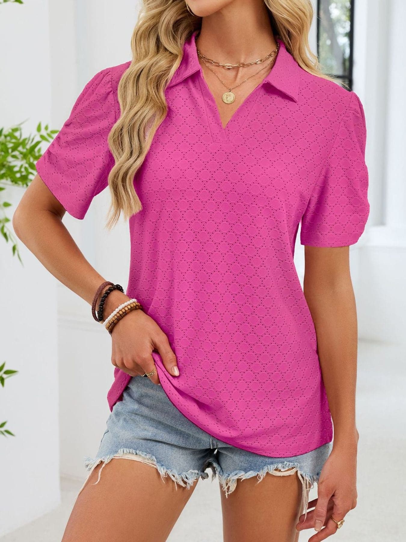 Eyelet Short Sleeve Blouse The Nichole Collection