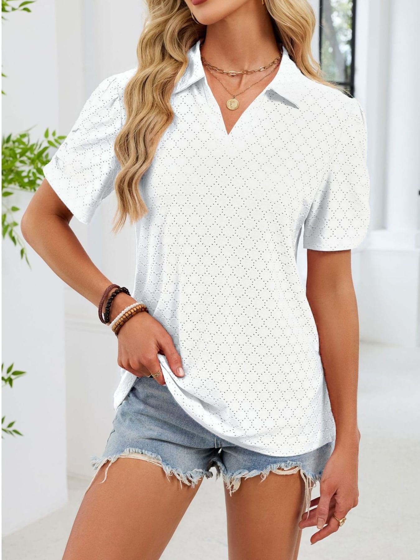 Eyelet Short Sleeve Blouse The Nichole Collection