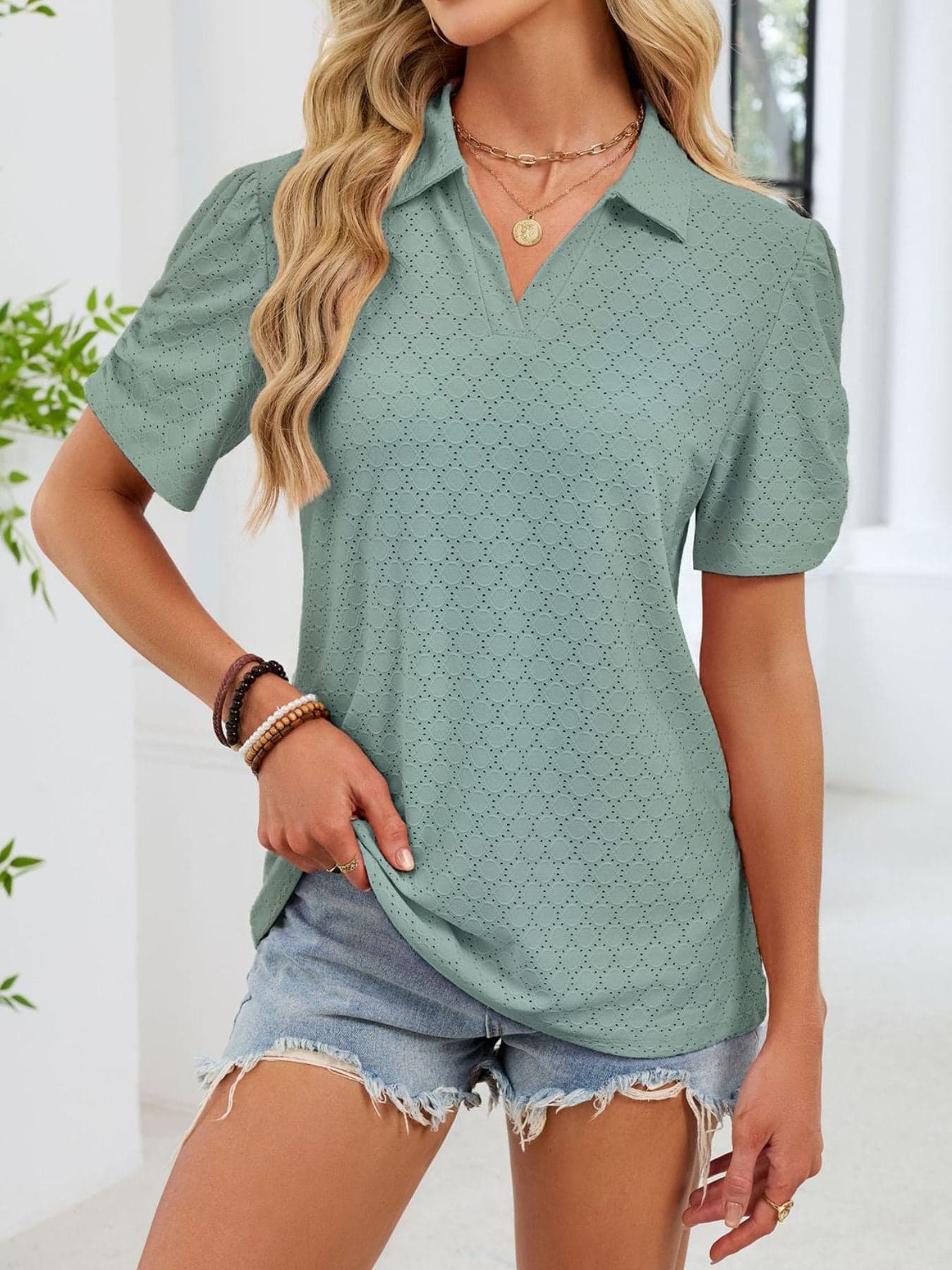 Eyelet Short Sleeve Blouse The Nichole Collection