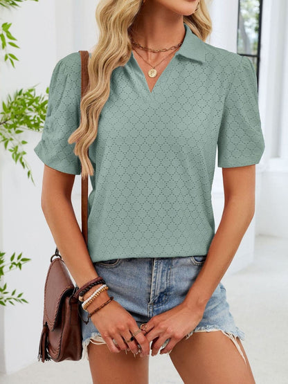 Eyelet Short Sleeve Blouse Sage / S The Nichole Collection