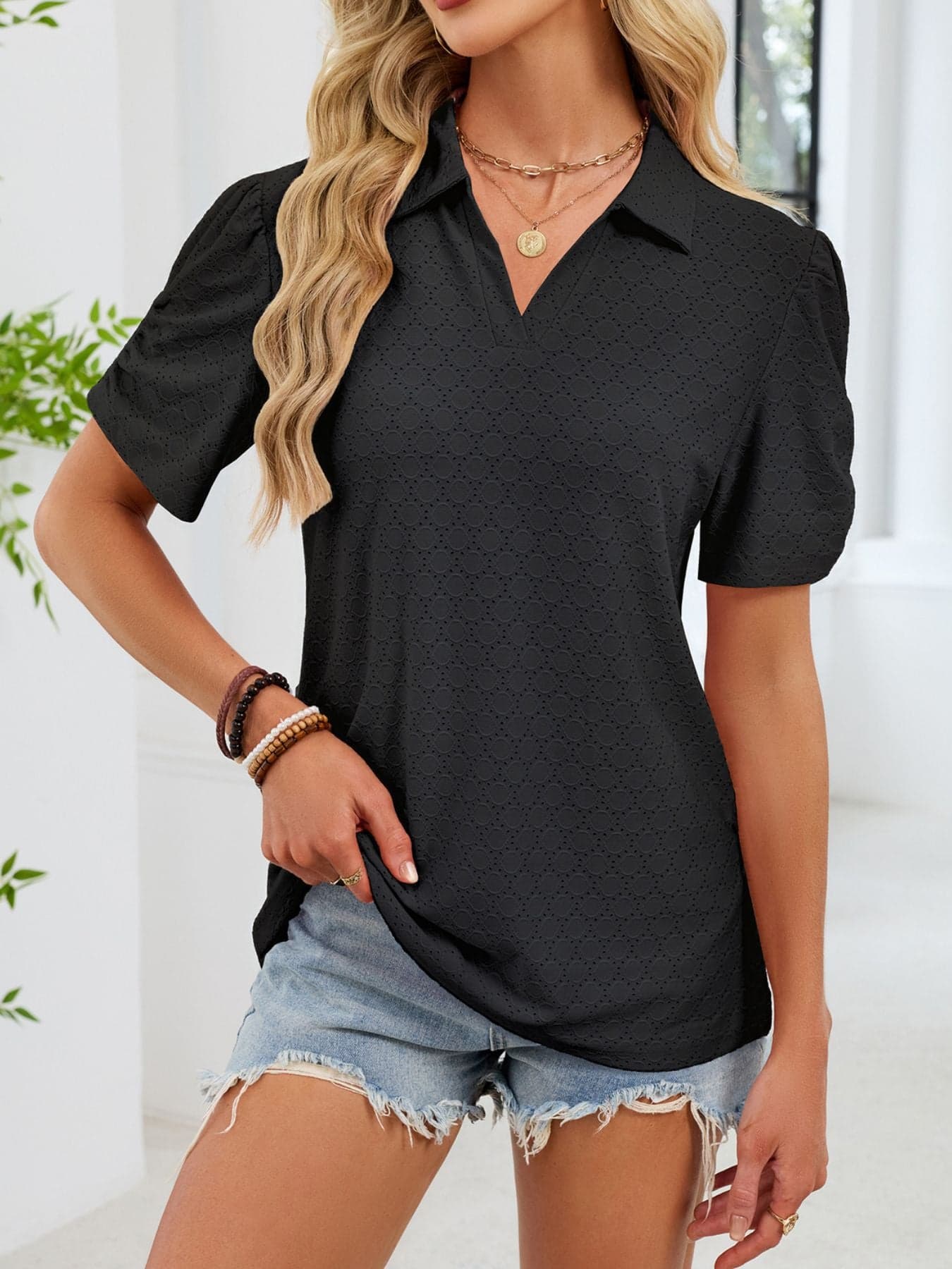 Eyelet Short Sleeve Blouse The Nichole Collection