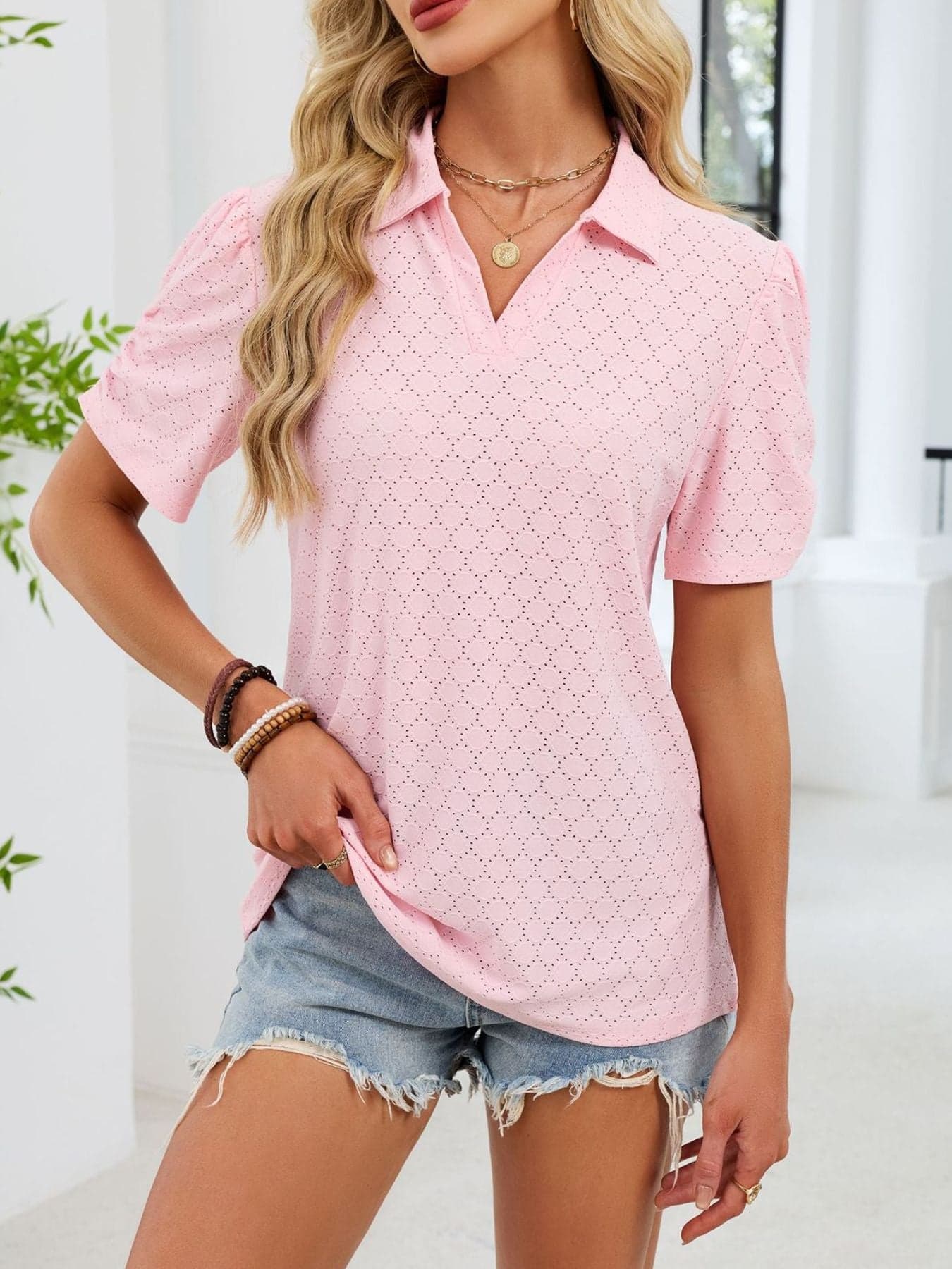 Eyelet Short Sleeve Blouse The Nichole Collection