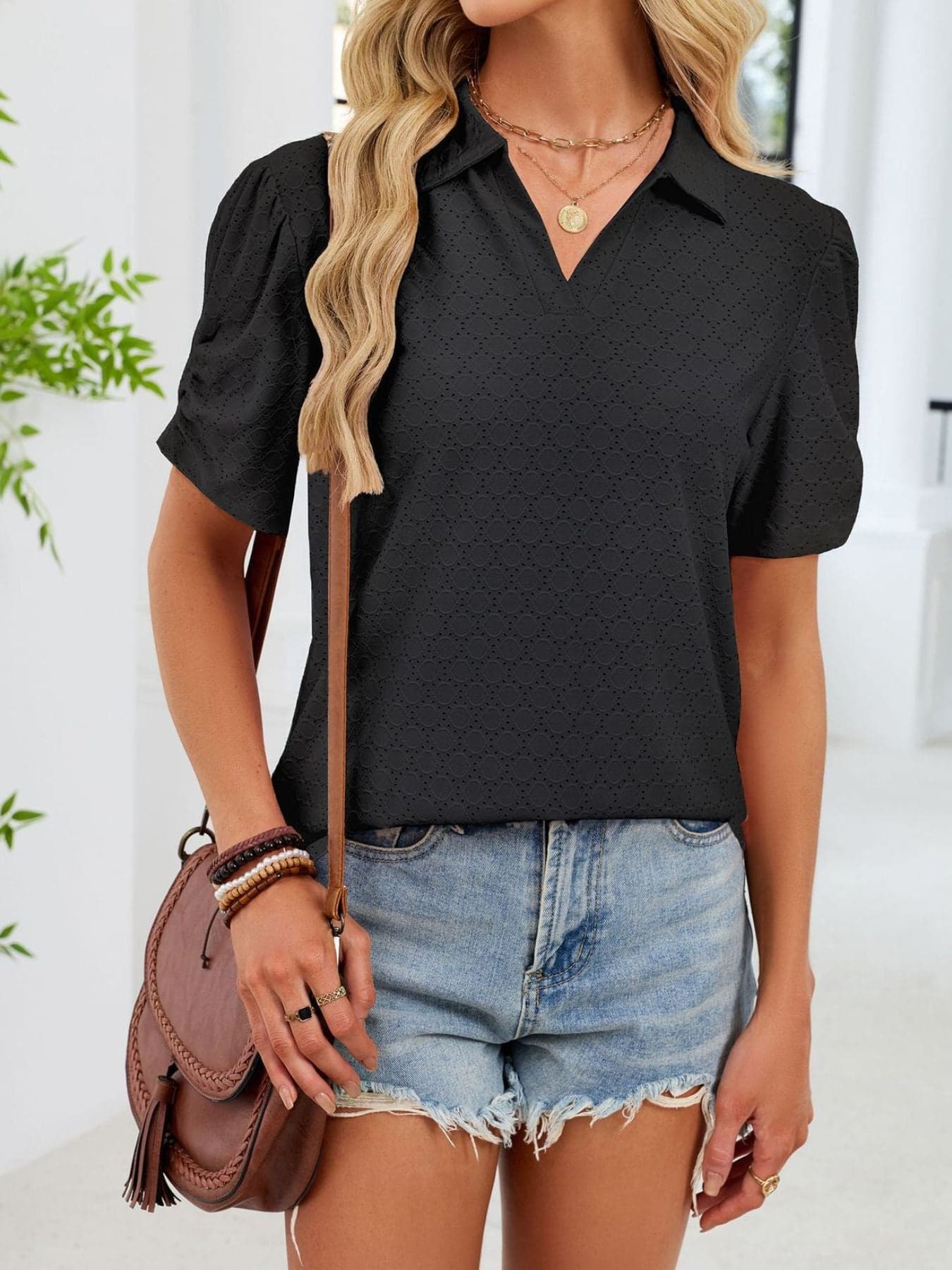 Eyelet Short Sleeve Blouse The Nichole Collection