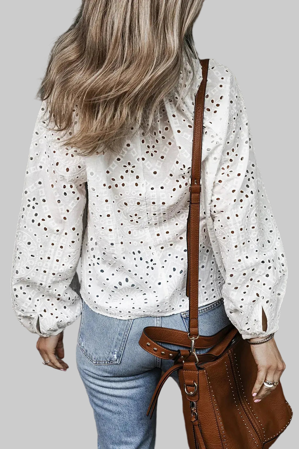 Eyelet V-Neck Long Sleeve Blouse The Nichole Collection