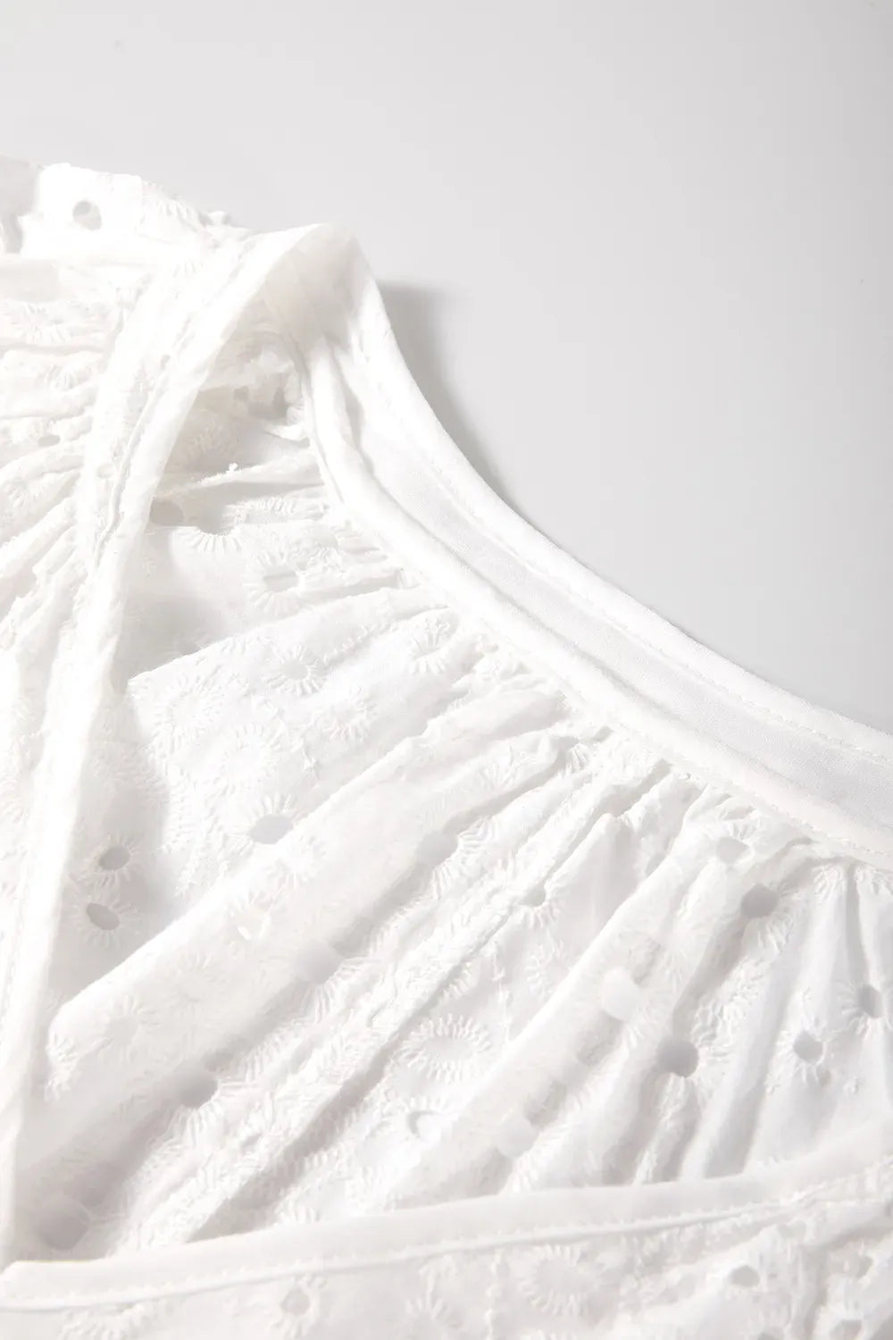 Eyelet V-Neck Long Sleeve Blouse The Nichole Collection