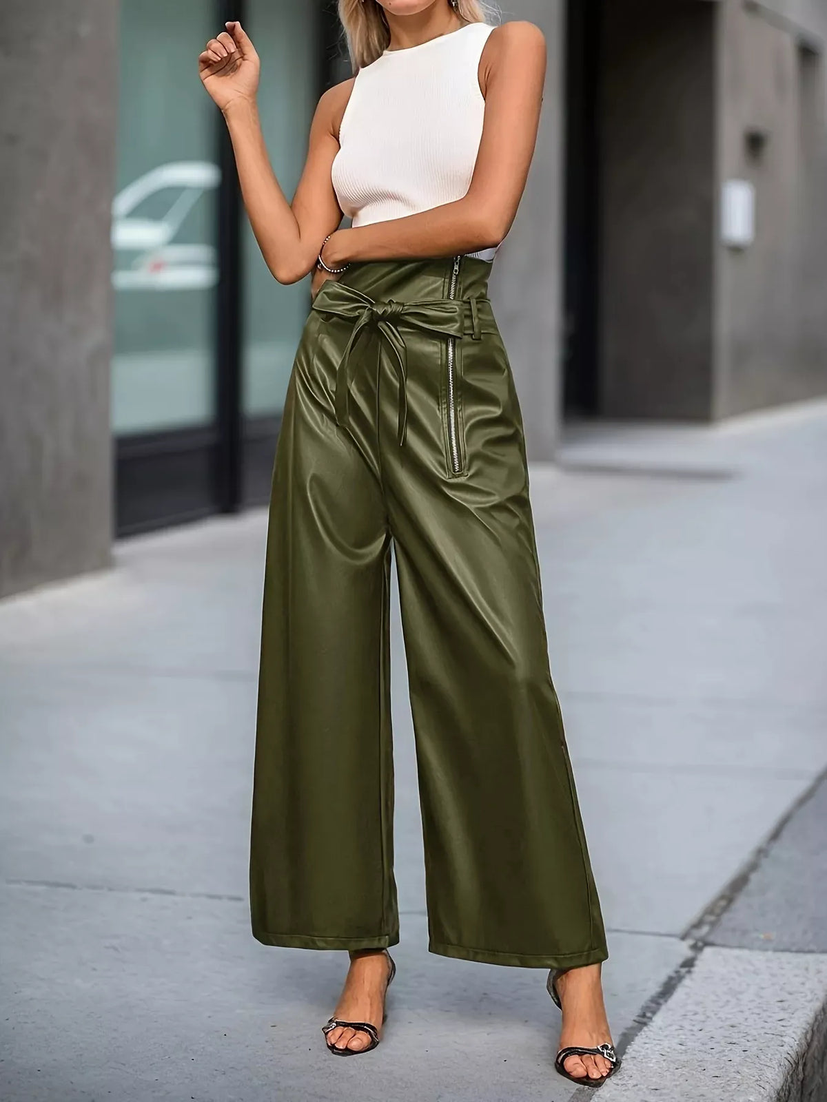 BELTED FAUX LEATHER WIDE-LEG PANTS The Nichole Collection - Official Site