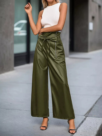 BELTED FAUX LEATHER WIDE-LEG PANTS The Nichole Collection - Official Site