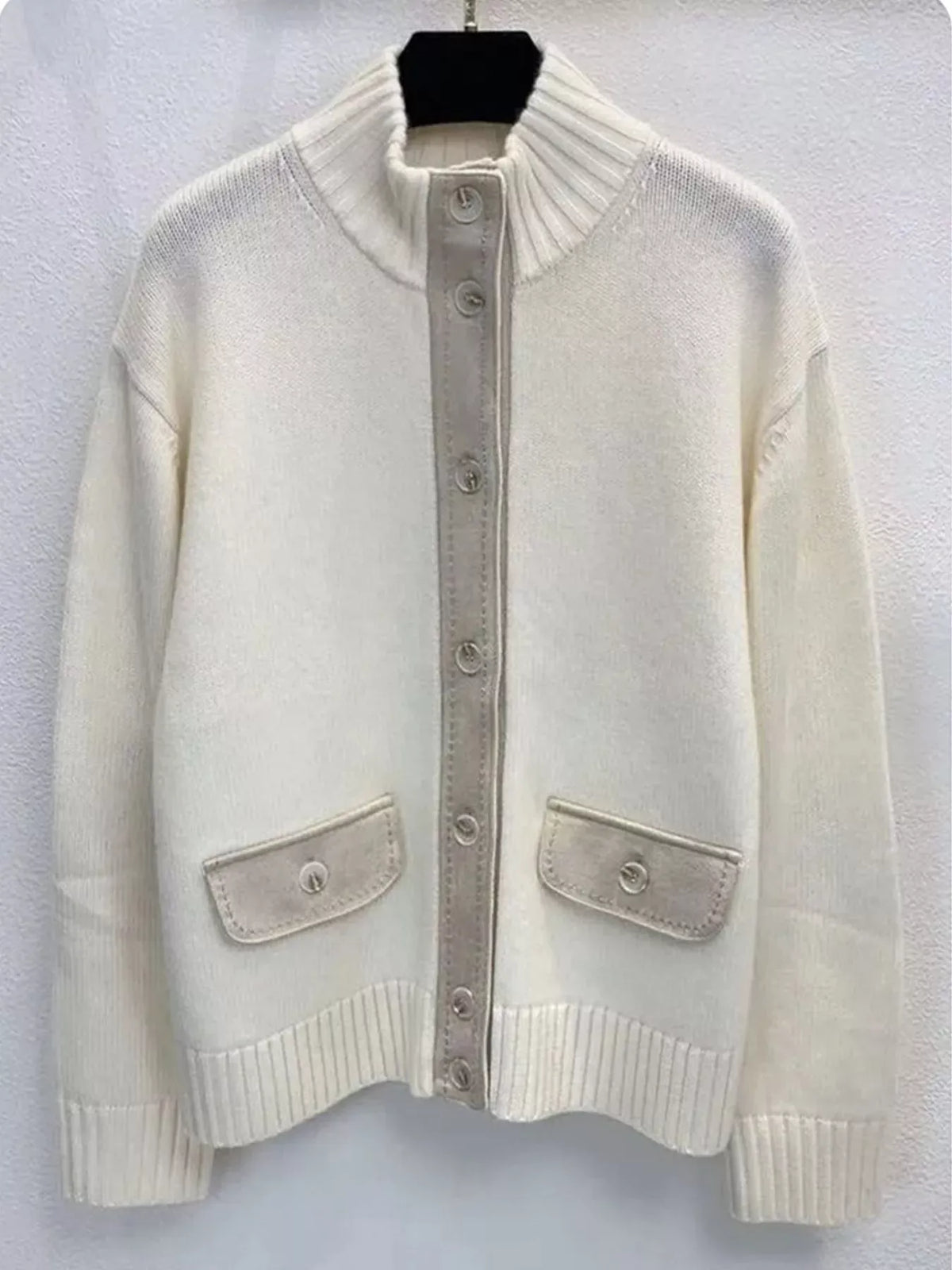 Wool Ribbed-Knit Mock-Neck Cardigan The Nichole Collection - Official Site