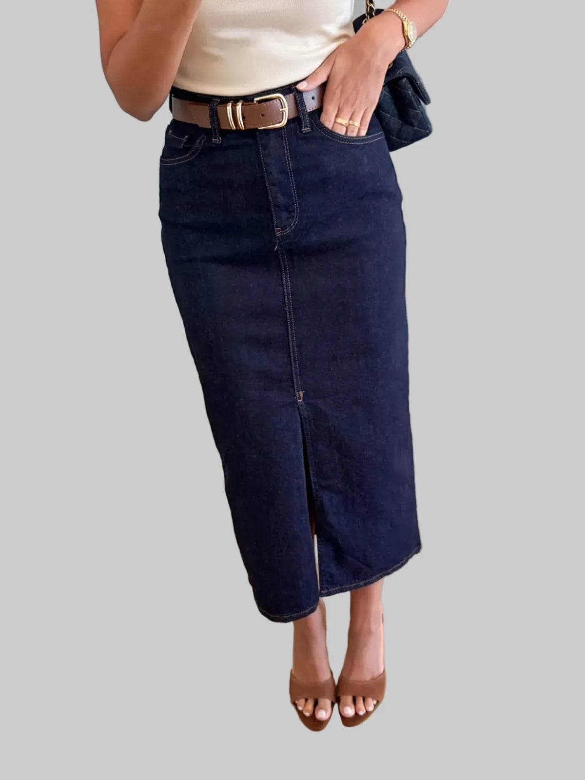 Front-Slit Denim Skirt The Nichole Collection