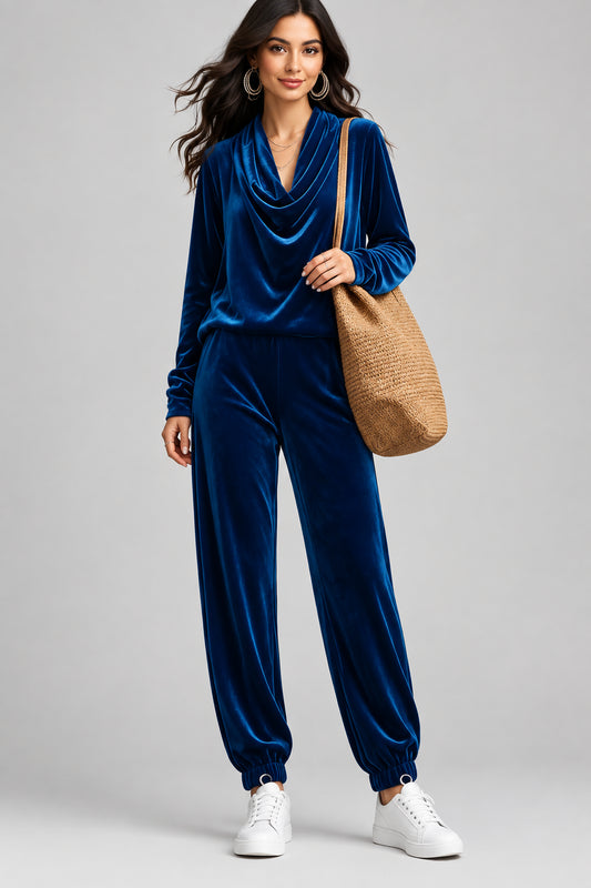 Velvet Cowl-Neck Top & Jogger Pants Set The Nichole Collection - Official Site