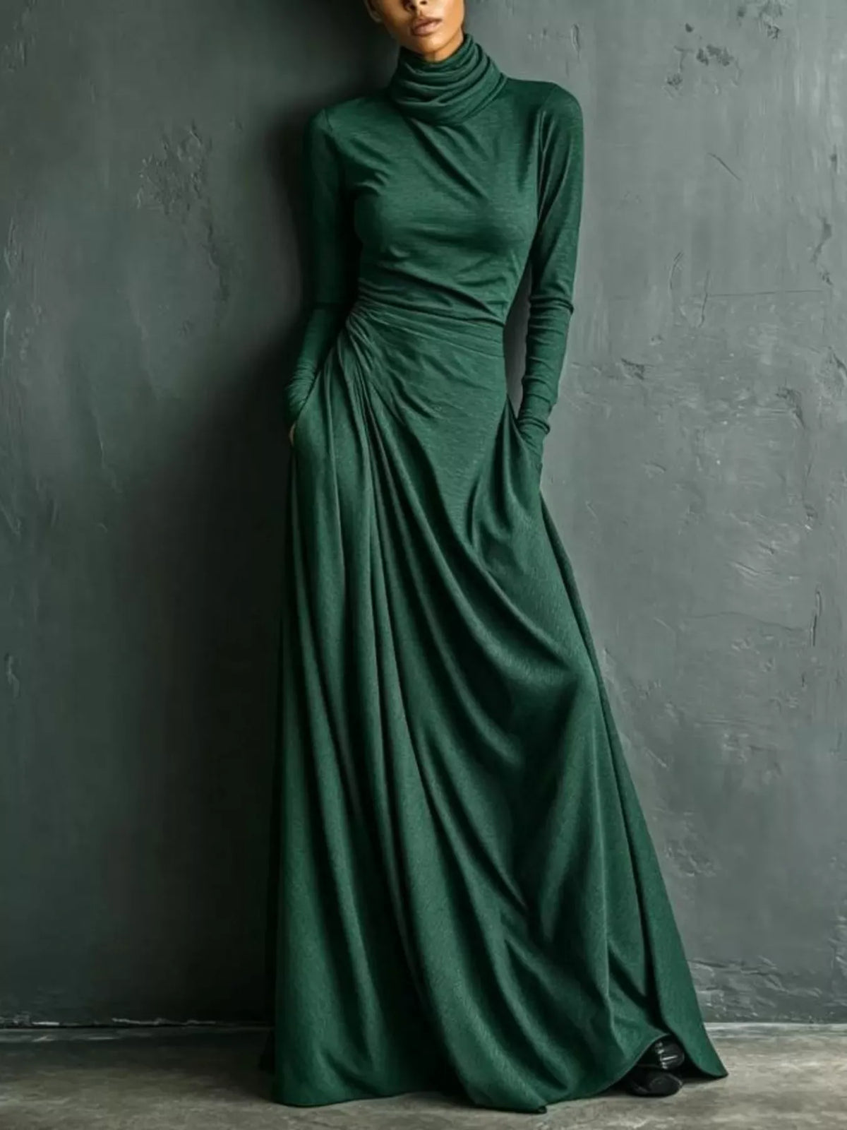 Long-Sleeve Ruched Turtleneck Maxi Dress The Nichole Collection - Official Site
