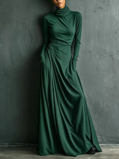 Long-Sleeve Ruched Turtleneck Maxi Dress The Nichole Collection - Official Site
