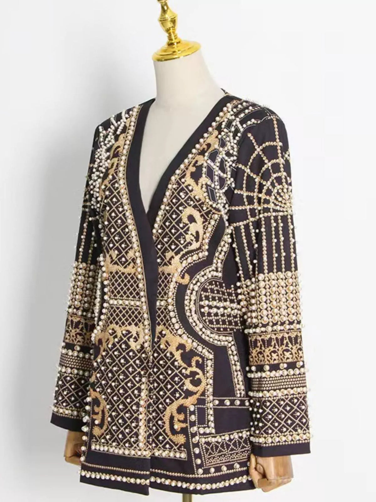 Pearl-Embellished One-Button Blazer The Nichole Collection