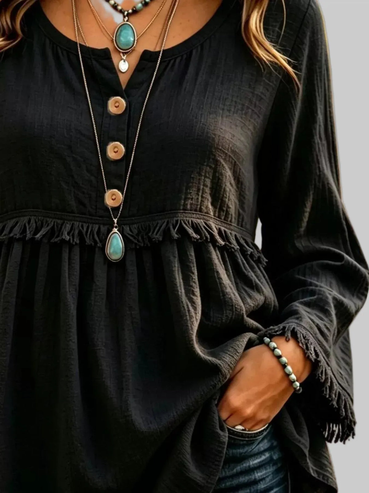BUTTON-DOWN FRINGE BLOUSE The Nichole Collection - Official Site