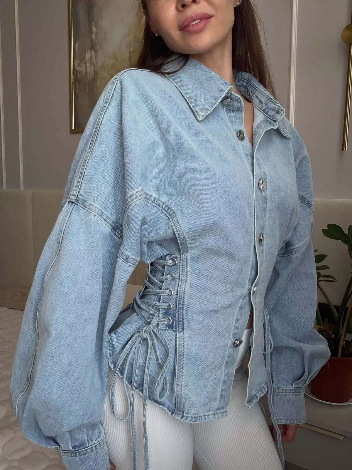 Lace-Up Side Button-Front Denim Jacket The Nichole Collection - Official Site