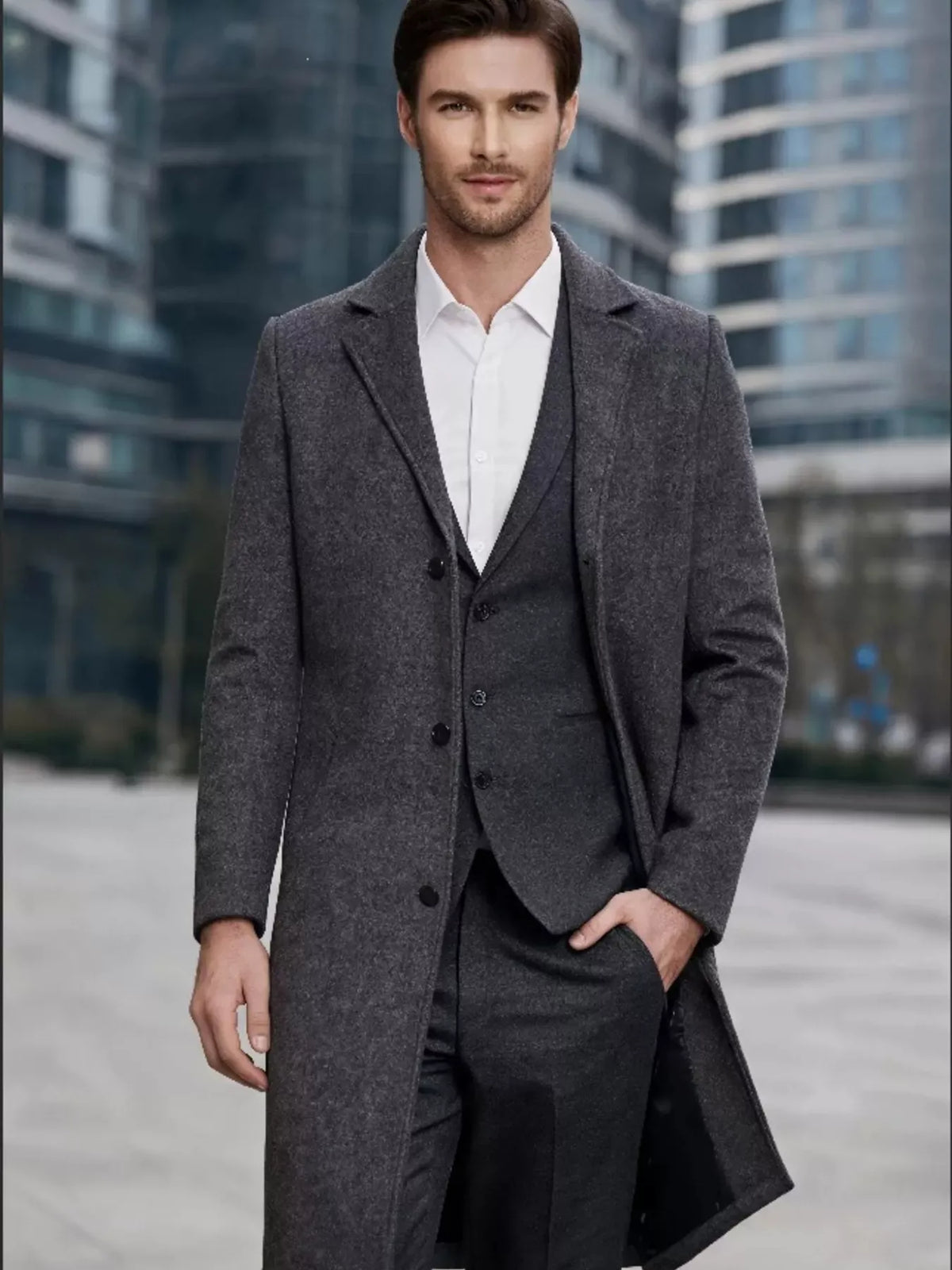 Men's Slim-Fit Lapel-Collar Overcoat Jonathan M Collection