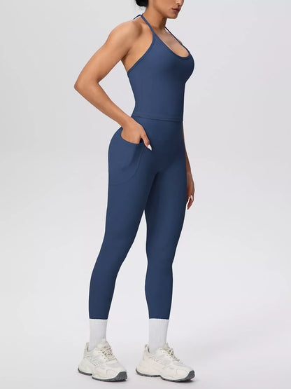 Halter-Neck Cami and High-Waisted Leggings Active Set The Nichole Collection - Official Site