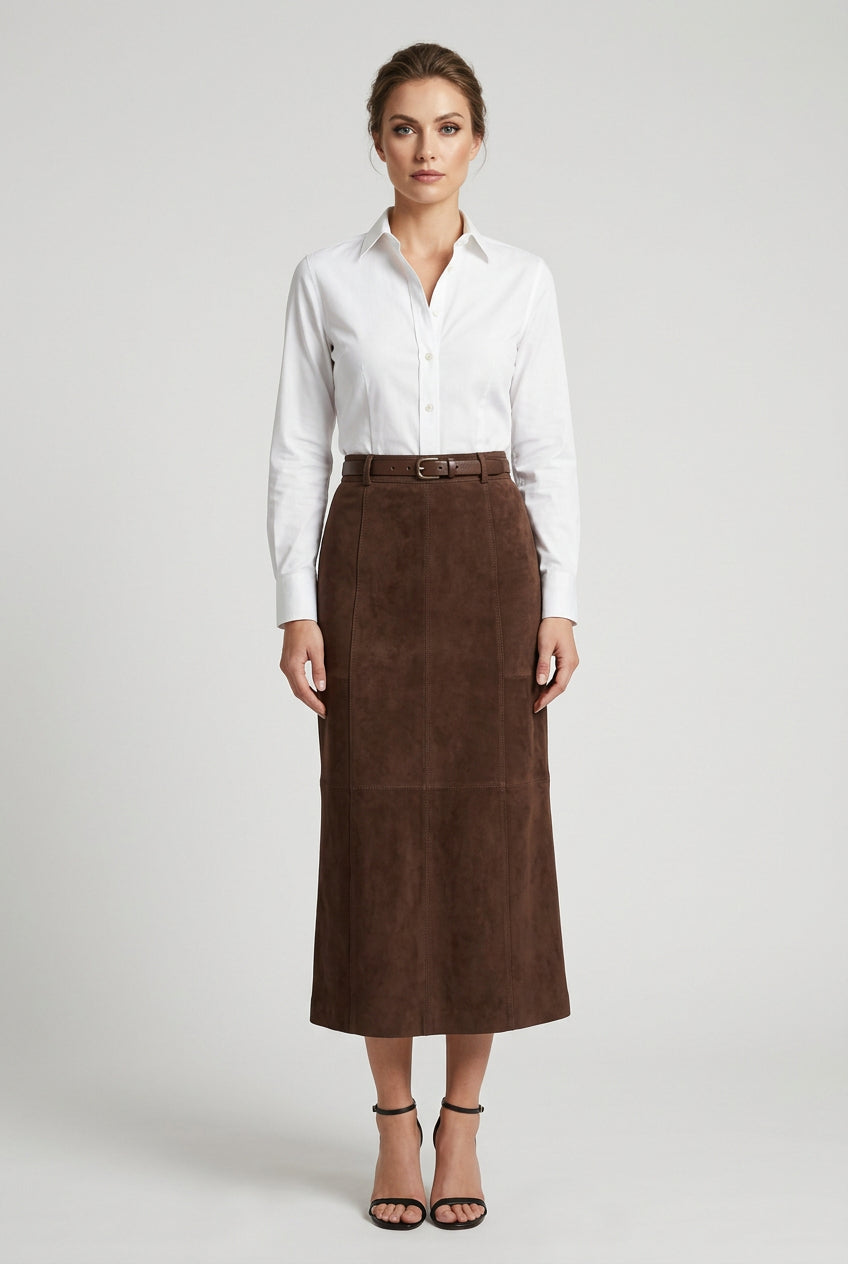 SUEDE-LOOK MIDI SKIRT The Nichole Collection - Official Site