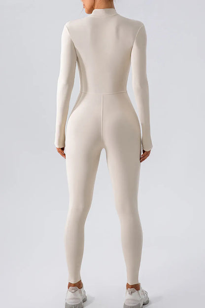 Half-Zip Mock-Neck Active Jumpsuit - Dark Blue / S