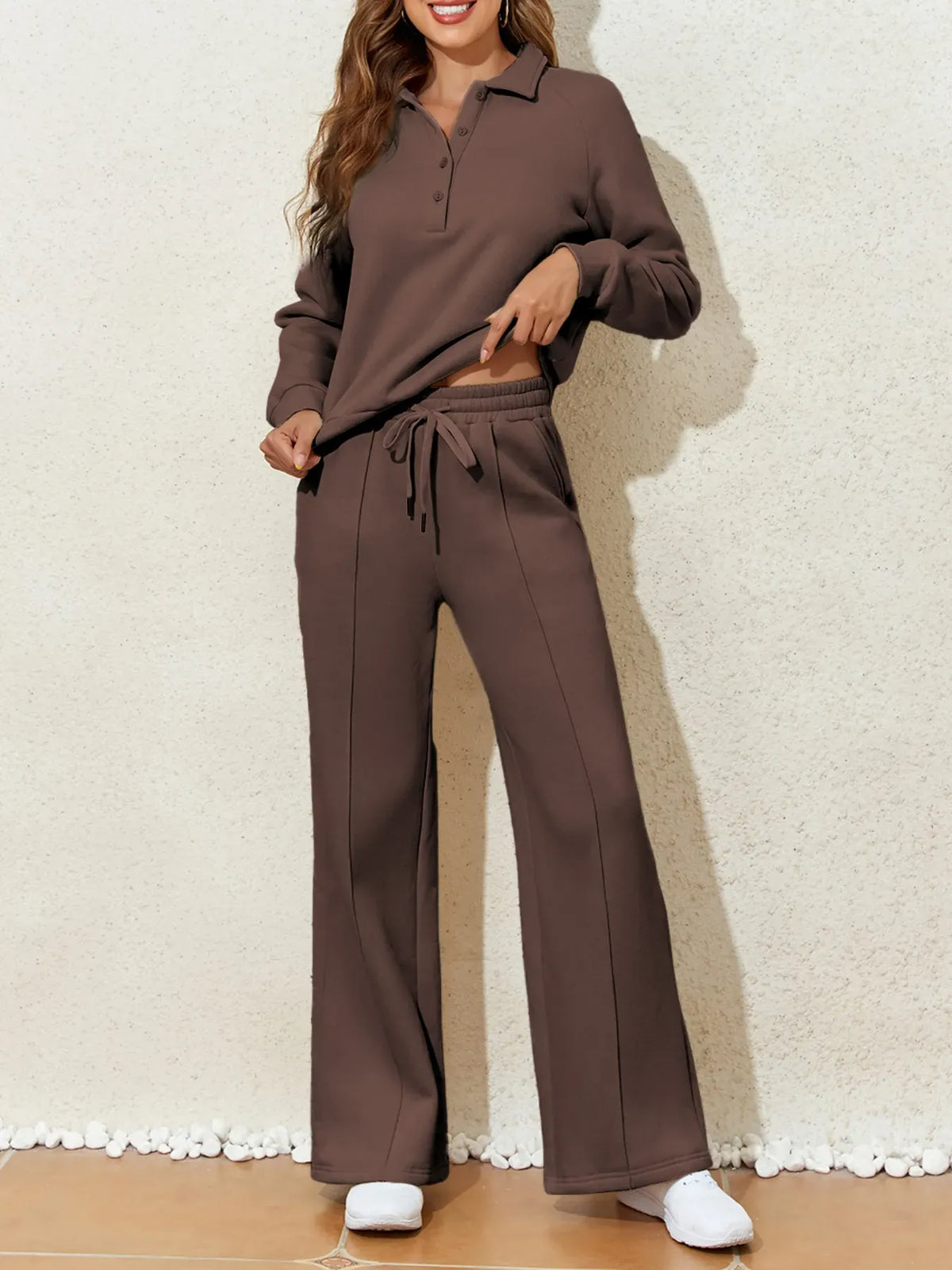 Collared Sweatshirt and High-Waisted Pants Set The Nichole Collection - Official Site
