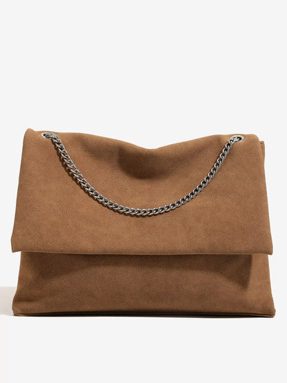SUEDE FOLD-OVER CHAIN SHOULDER BAG The Nichole Collection - Official Site
