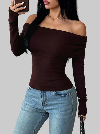 Off-Shoulder Slim-Fit Ribbed Knit Top The Nichole Collection