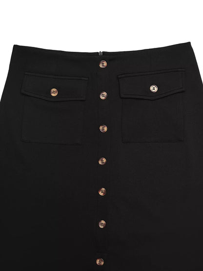 BUTTON-FRONT POCKETED MIDI SKIRT The Nichole Collection - Official Site