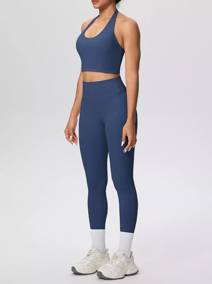 Halter-Neck Crop Top and High-Waisted Leggings Active Set The Nichole Collection - Official Site